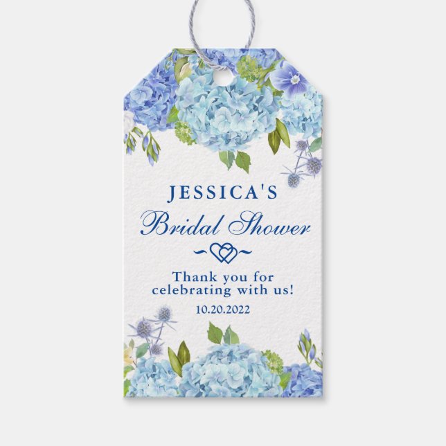 Étiquettes-cadeau Hydrangea Bleue  Remerciement de Baby Shower Flora (Devant)
