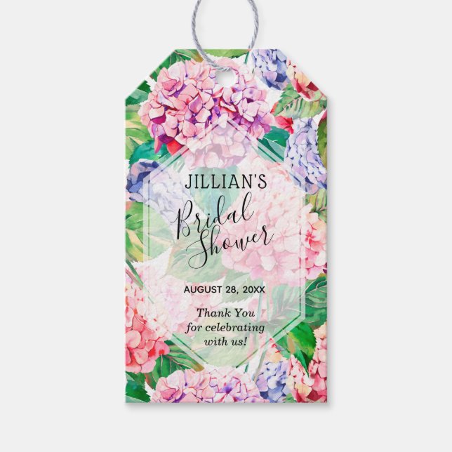 Étiquettes-cadeau Hydrangeas Aquarelles Fête de Mariage Florale (Devant)