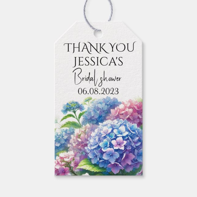Étiquettes-cadeau Hydrangeas Fleurs Bleues Fête de Mariage (Devant)