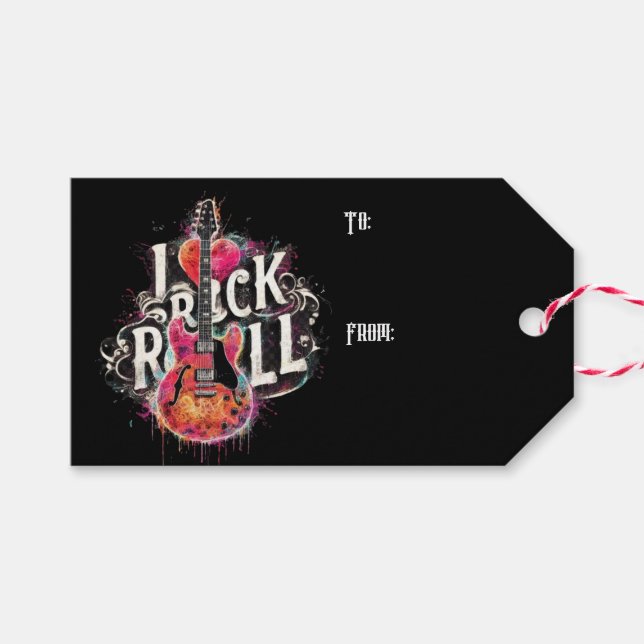 Étiquettes-cadeau I Love Rock N Roll Guitare Électrique Peinture (Devant (Horizontal))