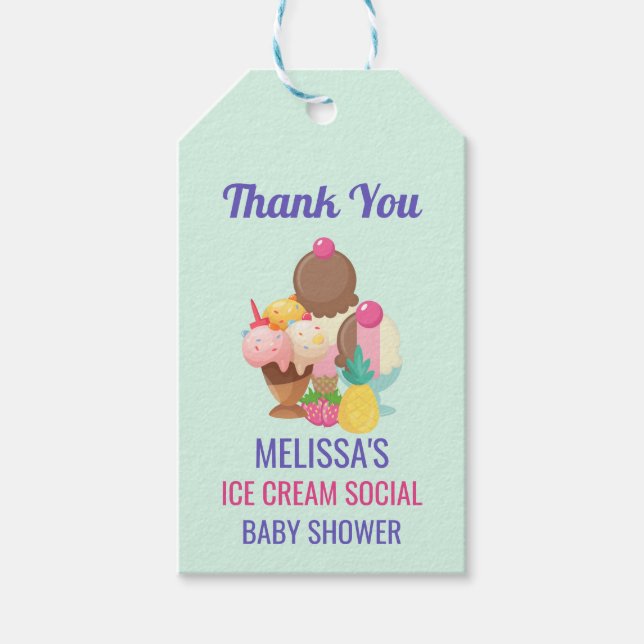 Étiquettes-cadeau Ice Cream Social Baby shower Événement Merci (Devant)