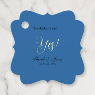 Étiquettes Cadeau Il a demandé elle a dit oui engagement simple bleu