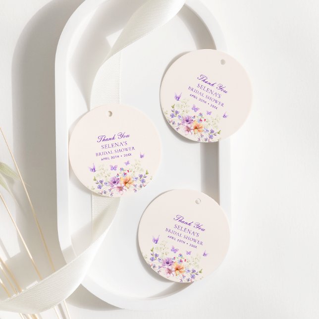 Étiquettes Cadeau Il Donne Des Papillons Violets Merci Cadeaux De Ma (Créateur téléchargé)