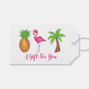 Étiquettes-cadeau Ile tropicale Palm Tree Ananas Flamant rose rose
