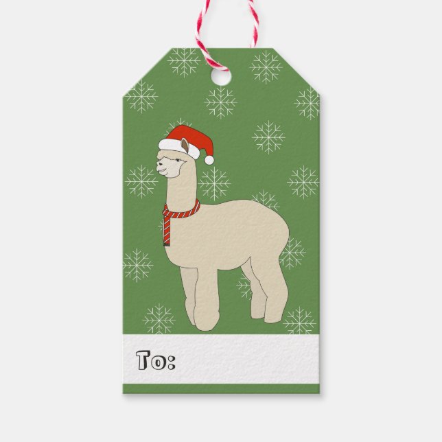 Étiquettes-cadeau illusima Llama Noël Snowflakes Vert (Devant)