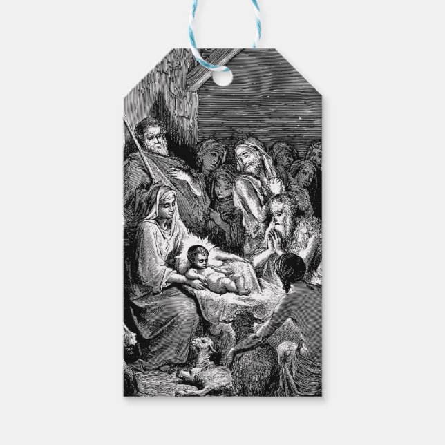 Étiquettes-cadeau Illustrated Christmas Nativity Scene (Devant)