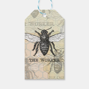 Étiquettes-cadeau Illustration d'abeille ouvrière vintage
