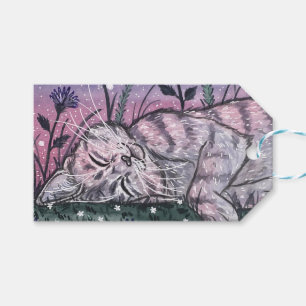 Étiquettes-cadeau Illustration d'aquarelle de chat Snooze Garden Dre