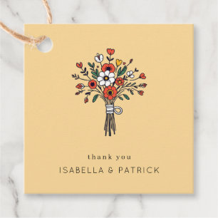 Étiquettes Cadeau Illustration de bouquet floral rouge chaud