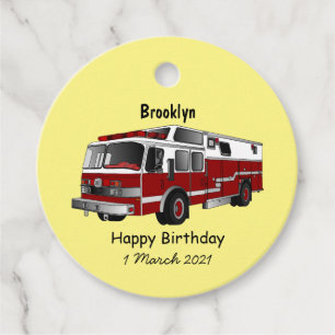 Étiquettes Cadeau Illustration de camion de pompiers de dessin animé