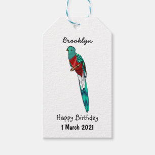 Étiquettes-cadeau Illustration de dessin animé d'oiseau quetzal resp