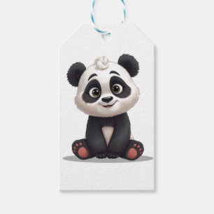 Étiquettes-cadeau Illustration de dessin animé d'ours panda assis