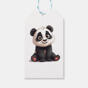 Étiquettes-cadeau Illustration de dessin animé d'ours panda assis