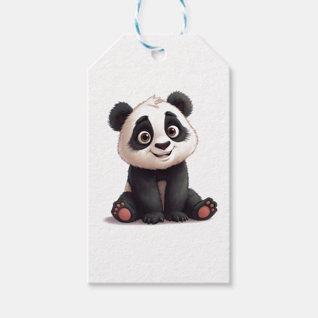 Étiquettes-cadeau Illustration de dessin animé d'ours panda assis (Devant)