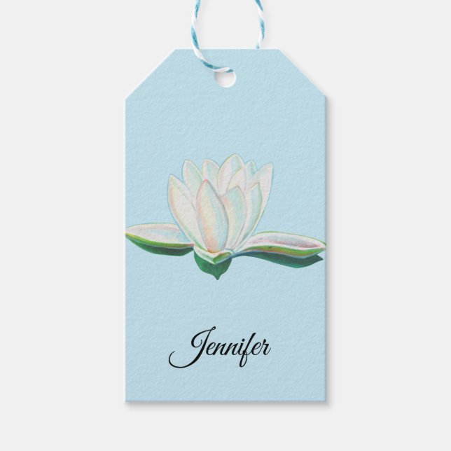 Étiquettes-cadeau Illustration de fleurs de lotus blanc personnalisé (Devant)