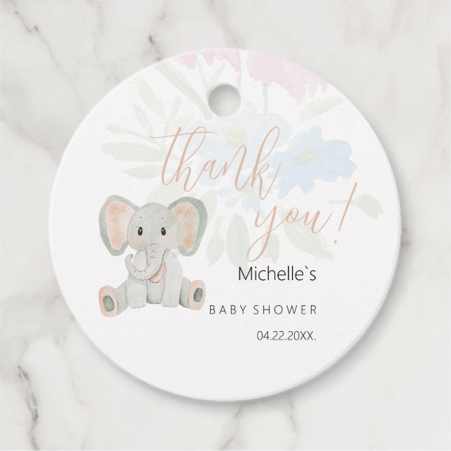 Étiquettes Cadeau Illustration de l'aquarelle de l'éléphant à blanc  (Devant)