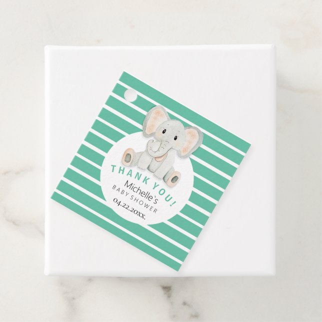 Étiquettes Cadeau Illustration de l'aquarelle mignonne bébé éléphant (En situation)