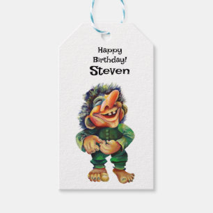 Étiquettes-cadeau Illustration de troll drôle scandinave aquarelle