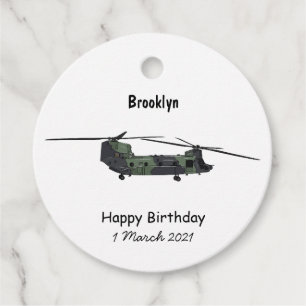 Étiquettes Cadeau Illustration d'un hélicoptère de l'armée de Chinoo