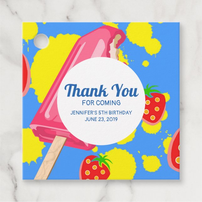 Étiquettes Cadeau Illustration Fun Pink Popsicle and Strawberries (Devant)