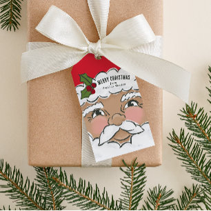 Étiquettes-cadeau Illustration Jote Père Noël Face Christmas Holiday