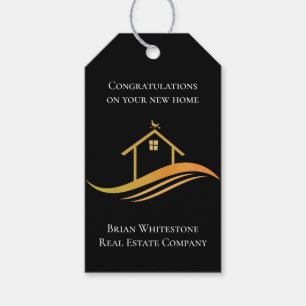 Étiquettes-cadeau Immobilier Chic Black Gold House Custom Realtor