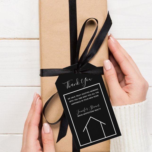 Étiquettes-cadeau Immobilier Maison Noir Blanc Personnalisé Réalisat (Créateur téléchargé)