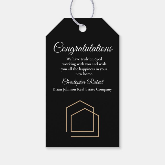 Étiquettes-cadeau Immobilier noir classique (Devant)