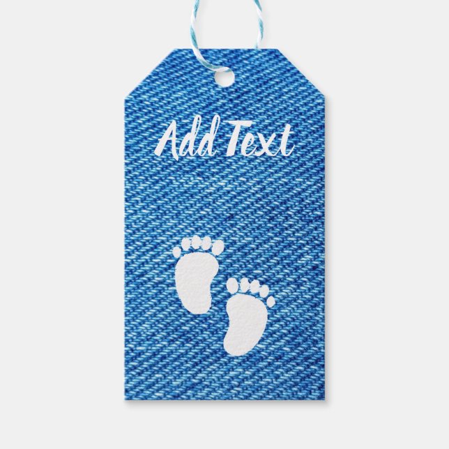 Étiquettes-cadeau Impression Baby shower de Denim bleu (Devant)