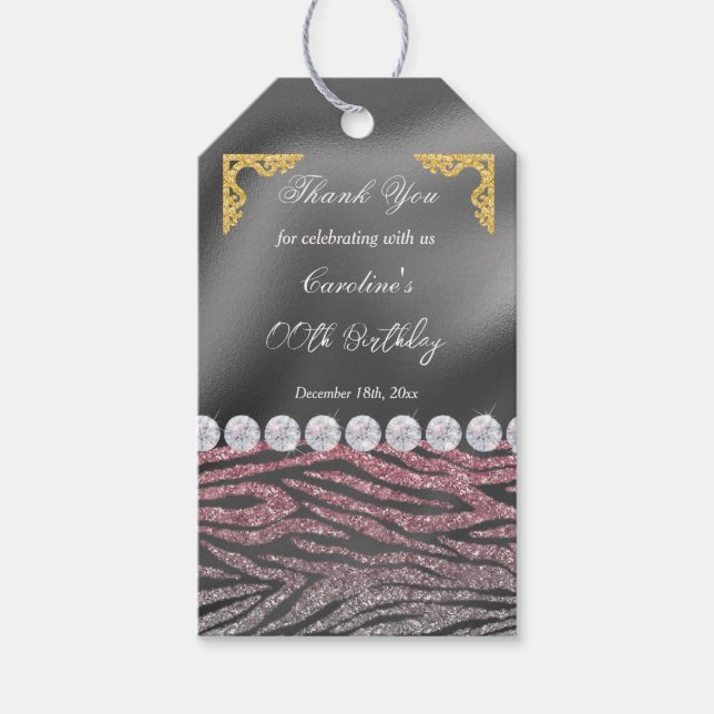 Étiquettes-cadeau Impression chic Silver Foil Gold et rose Zebra (Devant)