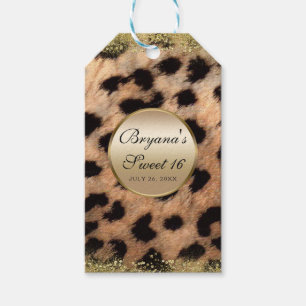 Étiquettes-cadeau Imprimé Animalier Guépard Léopard Pailleté Or Mono