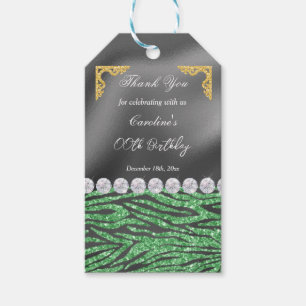 Étiquettes-cadeau Imprimez Chic Silver Foil Gold & Light Green Zebra