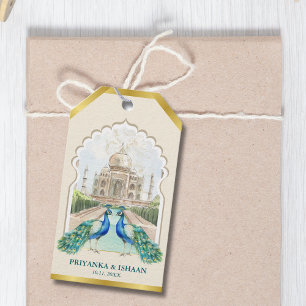 Étiquettes-cadeau Indian Peacock Gold Taj Mahal Mariage esthétique