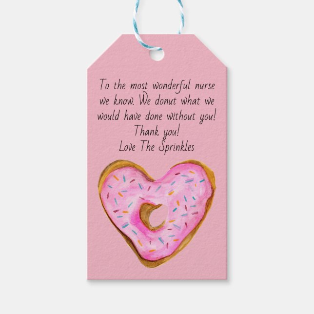Étiquettes-cadeau Infirmière Merci Donut Heart (Devant)