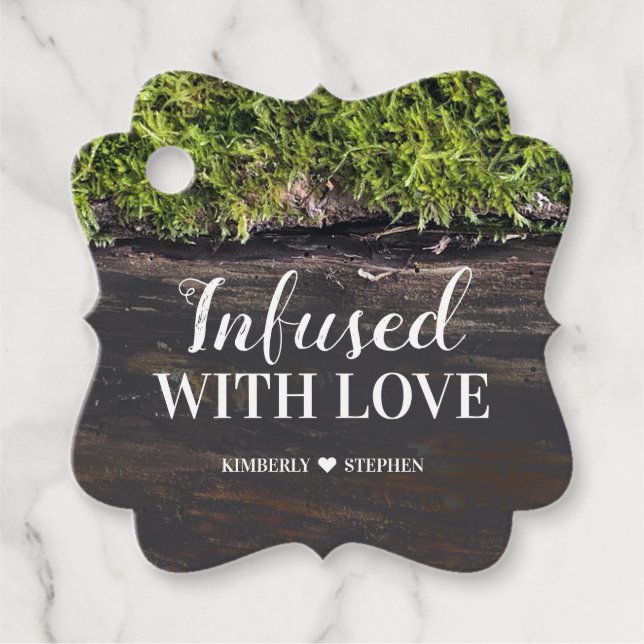 Étiquettes Cadeau Infusé Avec Amour Rustique Mariage Forêt (Devant)