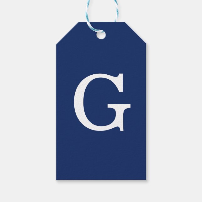 Étiquettes-cadeau Initial Letter Monogram Blue White Plain Simple (Devant)