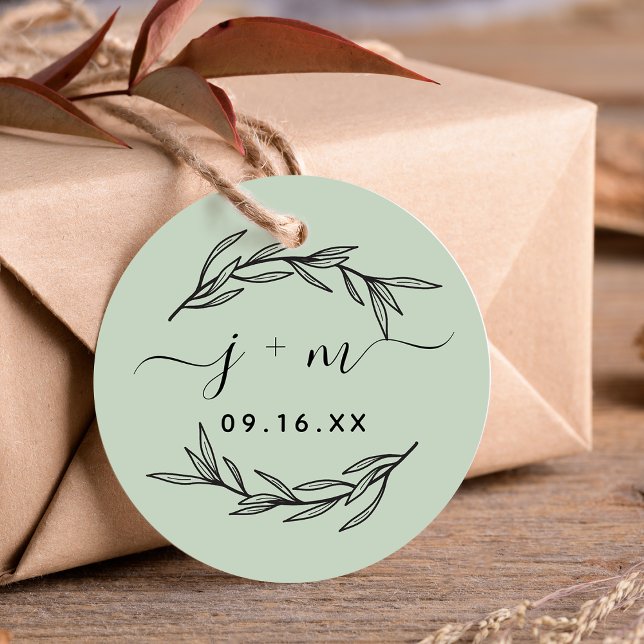 Étiquettes Cadeau Initiales de script de feuilles de laurier rustiqu (Rustic Laurel Leaves Script Initials Wedding Favor Tags)