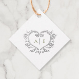 Étiquettes Cadeau Initiales du monogramme du coeur argenté mariage v