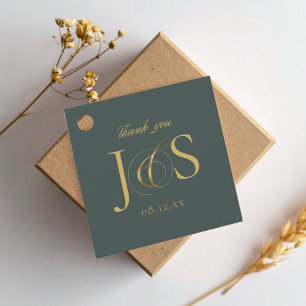 Étiquettes Cadeau Initiales Mariage Elegance Simple ID1022 vert