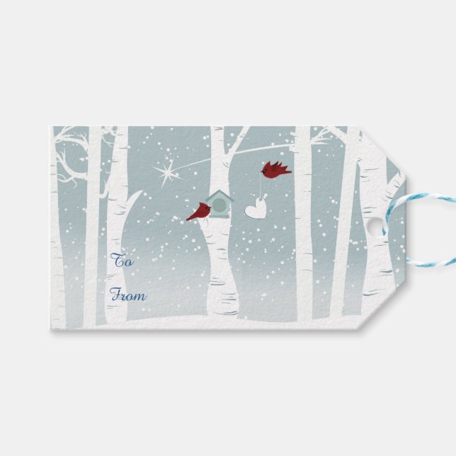 Étiquettes-cadeau Inséparables en hiver (Devant (Horizontal))