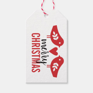 Étiquettes-cadeau Inséparables rouges et oiseaux scandinaves blancs