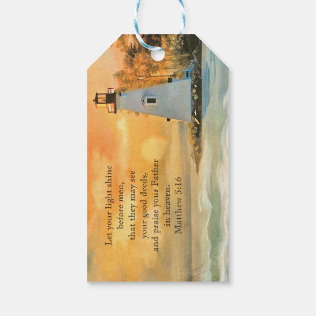 Étiquettes-cadeau Inspiration Bible Verse Phare Coucher de soleil (Dos)