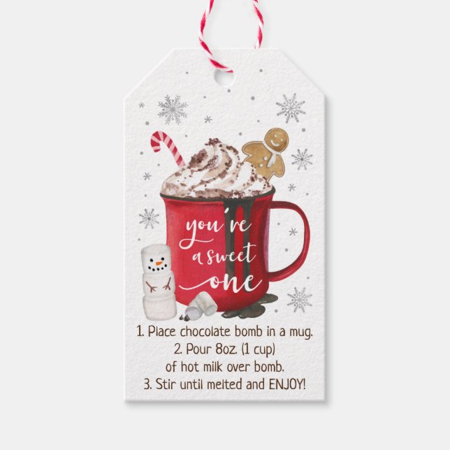 Étiquettes-cadeau Instruction sur la bombe à chocolat chaud (Devant)