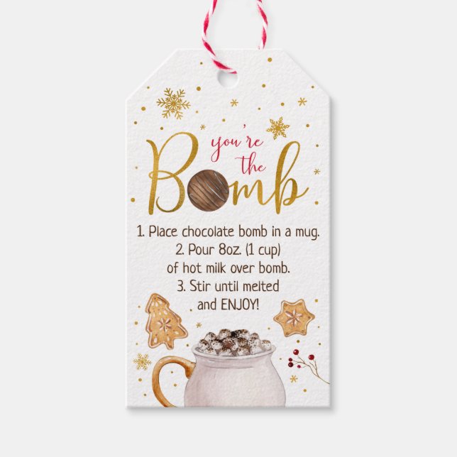 Étiquettes-cadeau Instruction sur la bombe à chocolat chaud (Devant)