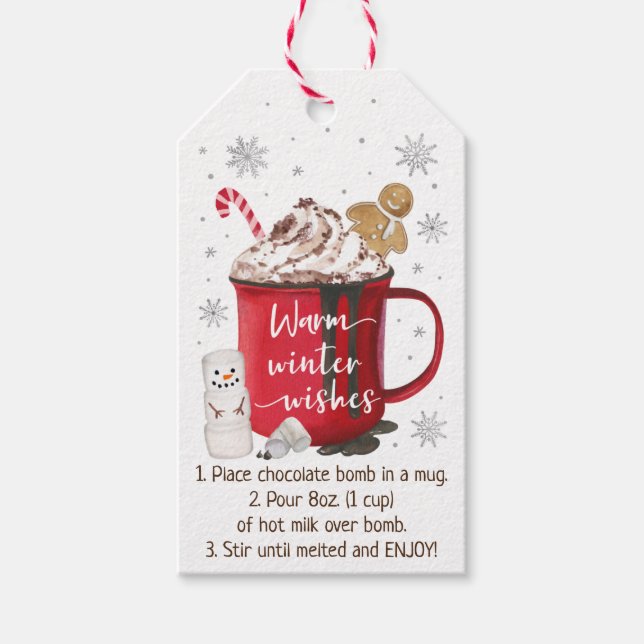 Étiquettes-cadeau Instruction sur la bombe à chocolat chaud (Devant)