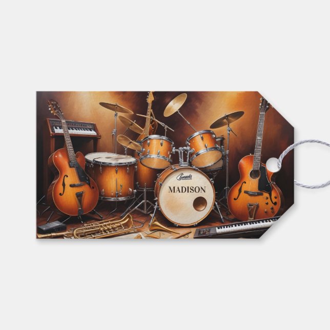 Étiquettes-cadeau Instruments de musique de nom personnalisé (Devant (Horizontal))