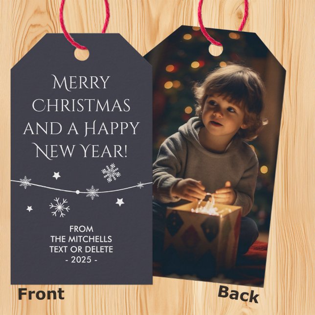 Étiquettes-cadeau Intemporel - Noir gris foncé photo de Noël (Créateur téléchargé)