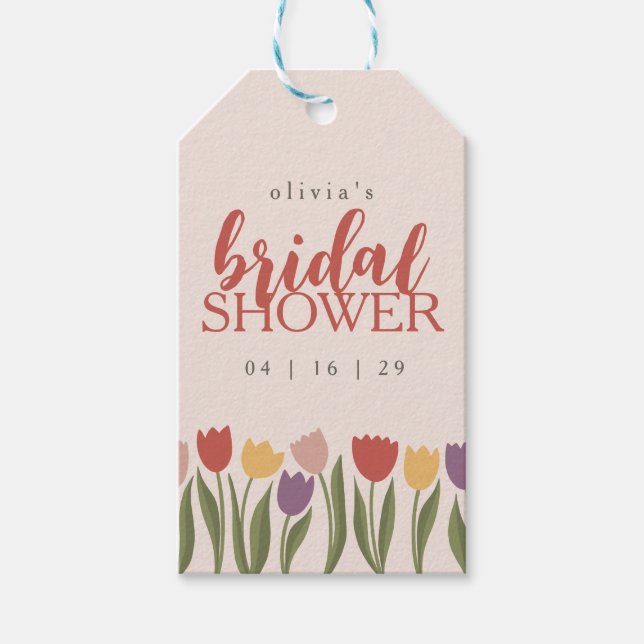 Étiquettes-cadeau Invitation à la fête de mariage aux tulipes (Devant)