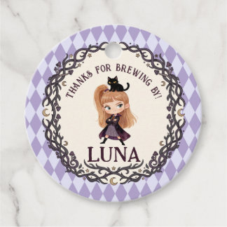 Étiquettes Cadeau Invitation d'anniversaire de Chibi Witch One aquar