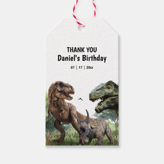 Étiquettes-cadeau Invitation d'anniversaire de Dinosaur, T Rex Dino  (Devant)